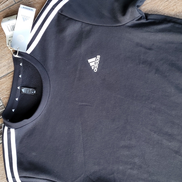 ADIDAS CREWNECK SWEATSHIRT 3 Stripe Black White Men's Size Med NWT - Picture 2 of 7
